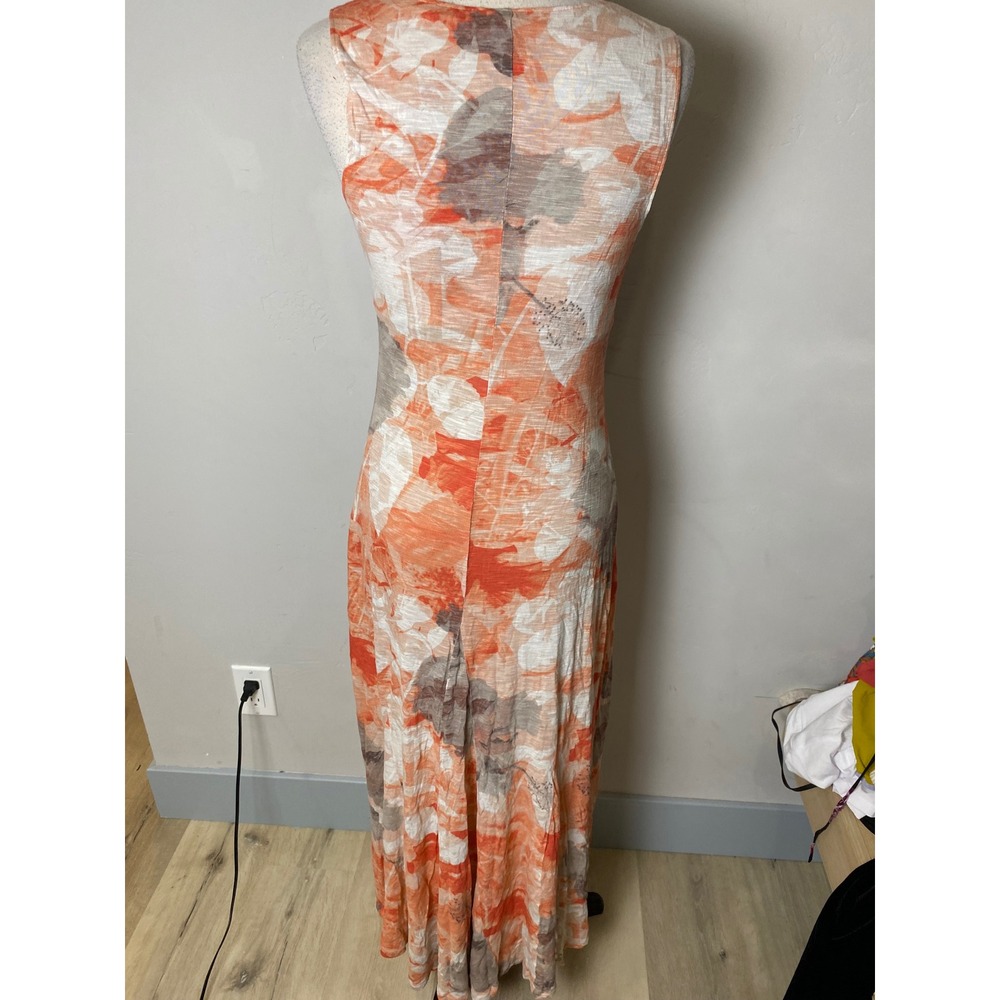 Tommy Bahama Orange Tropical Floral Slub Knit V-Neck Maxi Dress Small S/P - Picture 2 of 6